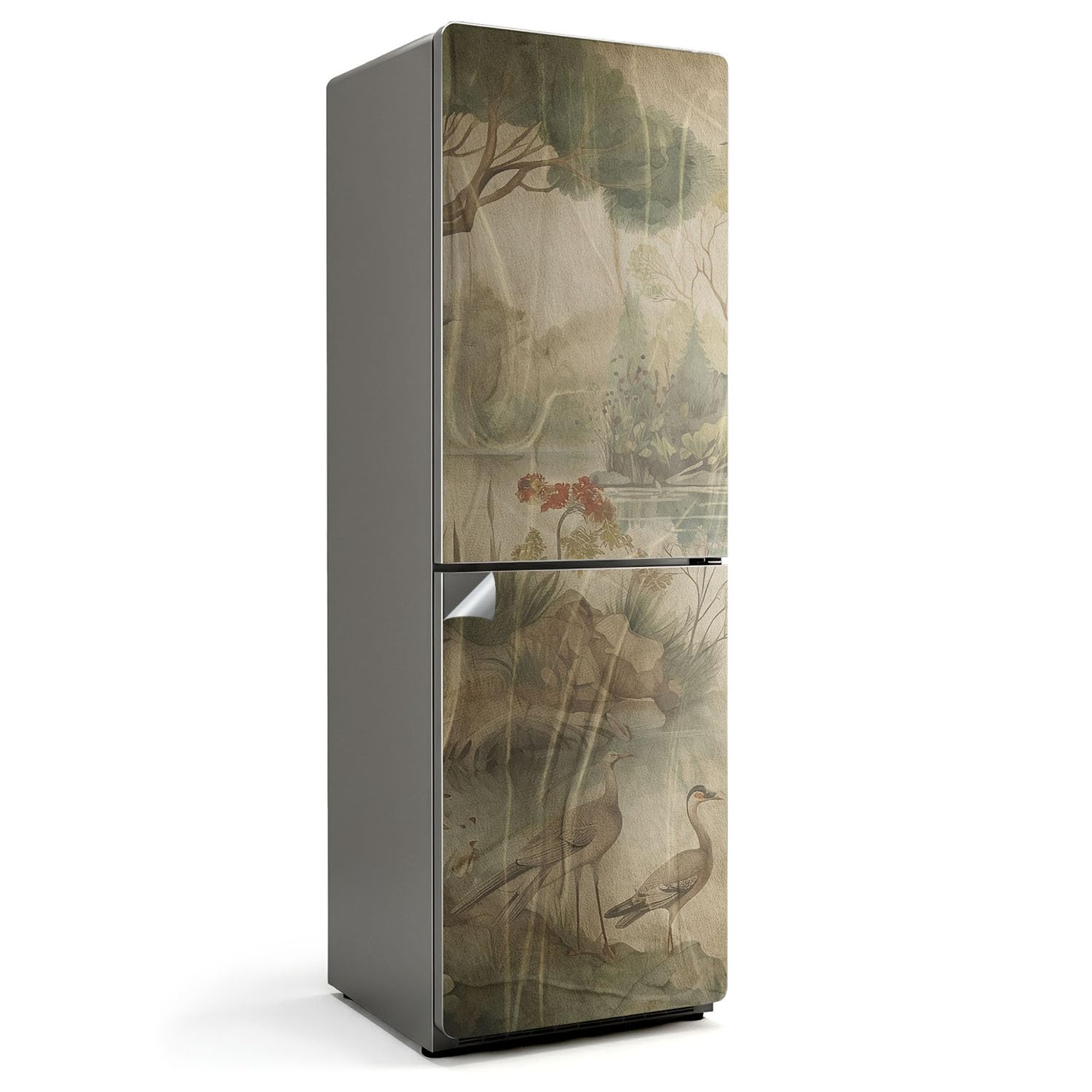 Pegatina de Frigorífico Antiarañazos e Impermeable Vinilo Decorativo 60x190 Paisaje de Pájaros