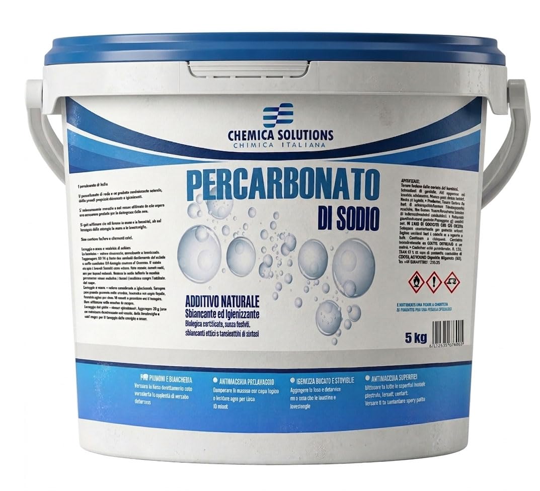 Percarbonato de sodio, 5 kg (900 lavados), aditivo quitamanchas y blanqueador de oxígeno activo para la colada, potencia el detergente, ecológico sin cloro, desinfectante natural | Chemica Solutions