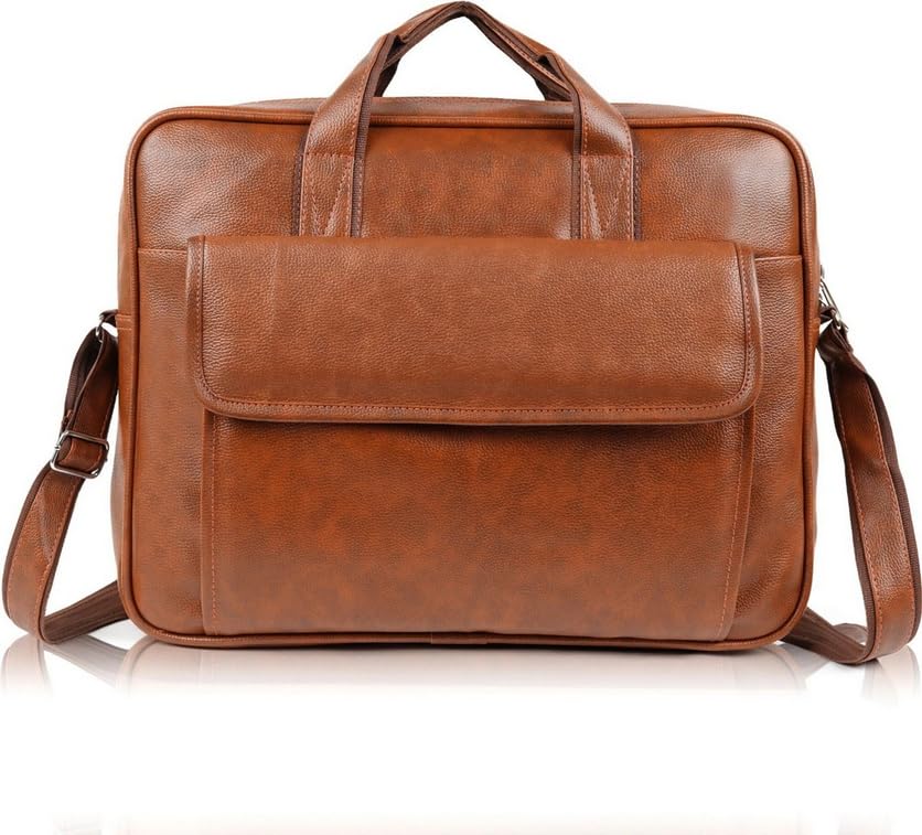Image of PU Leather Laptop Briefcase Bag for Men, Adjustable Strap, Metal Zipper, Strong Joints