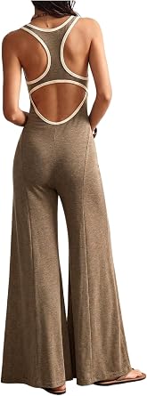 BEAUDRM Womens Fall Wide Leg Jumpsuit Cut Out Casual Workout Jumpsuit