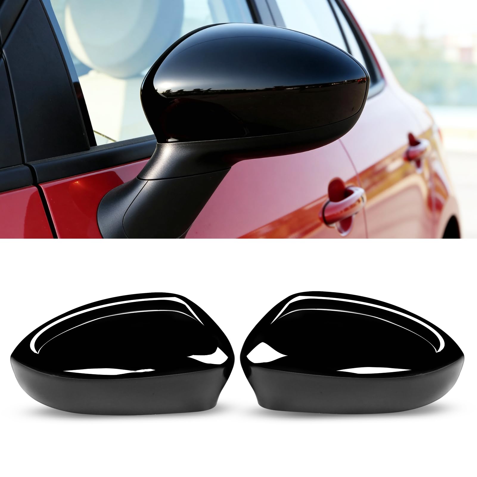 TTCR-II 2PCS Compatible con Carcasa Retrovisor Fiat 500/500C/500E/Abarth 500 2007-2024/Grande Punto 2005-2018, Fiat 500 Espejo Retrovisor Izquierdo+Derecha Grande Punto Espejo Tapa Reemplazo-Negro