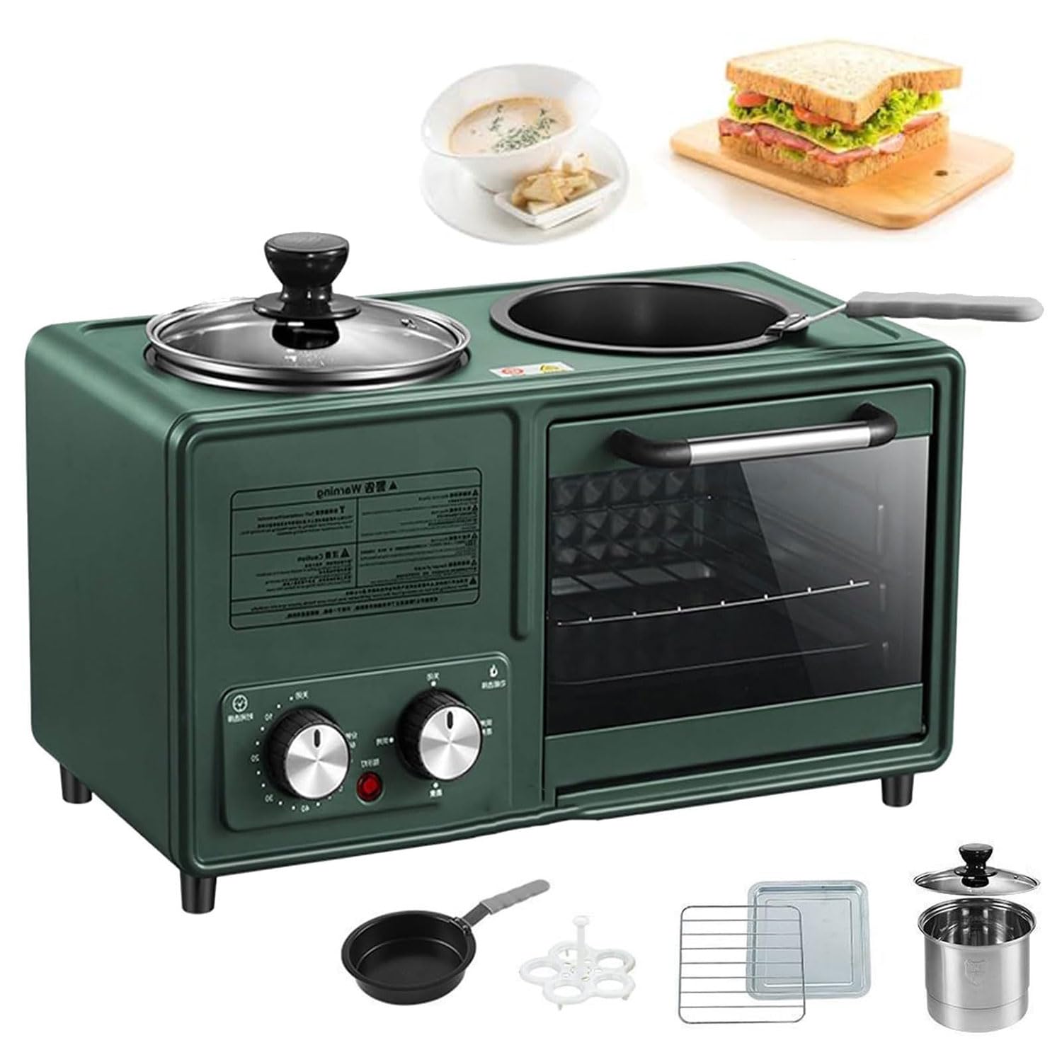 Machine à petit-déjeuner 4 en 1 station multifonction avec poêle et marmite 1.2L