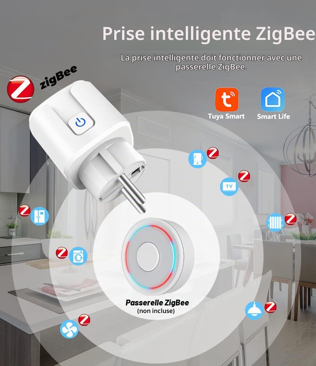 ZigBee Prise Connectée 16A, 3680W Pris Connectée Alexa Avec Télécommande/Contrôle Vocal, Smart Prise Intelligente avec Mesure de Consommation électrique,Smart Plug compatible Alexa/Google Home.4 Pack