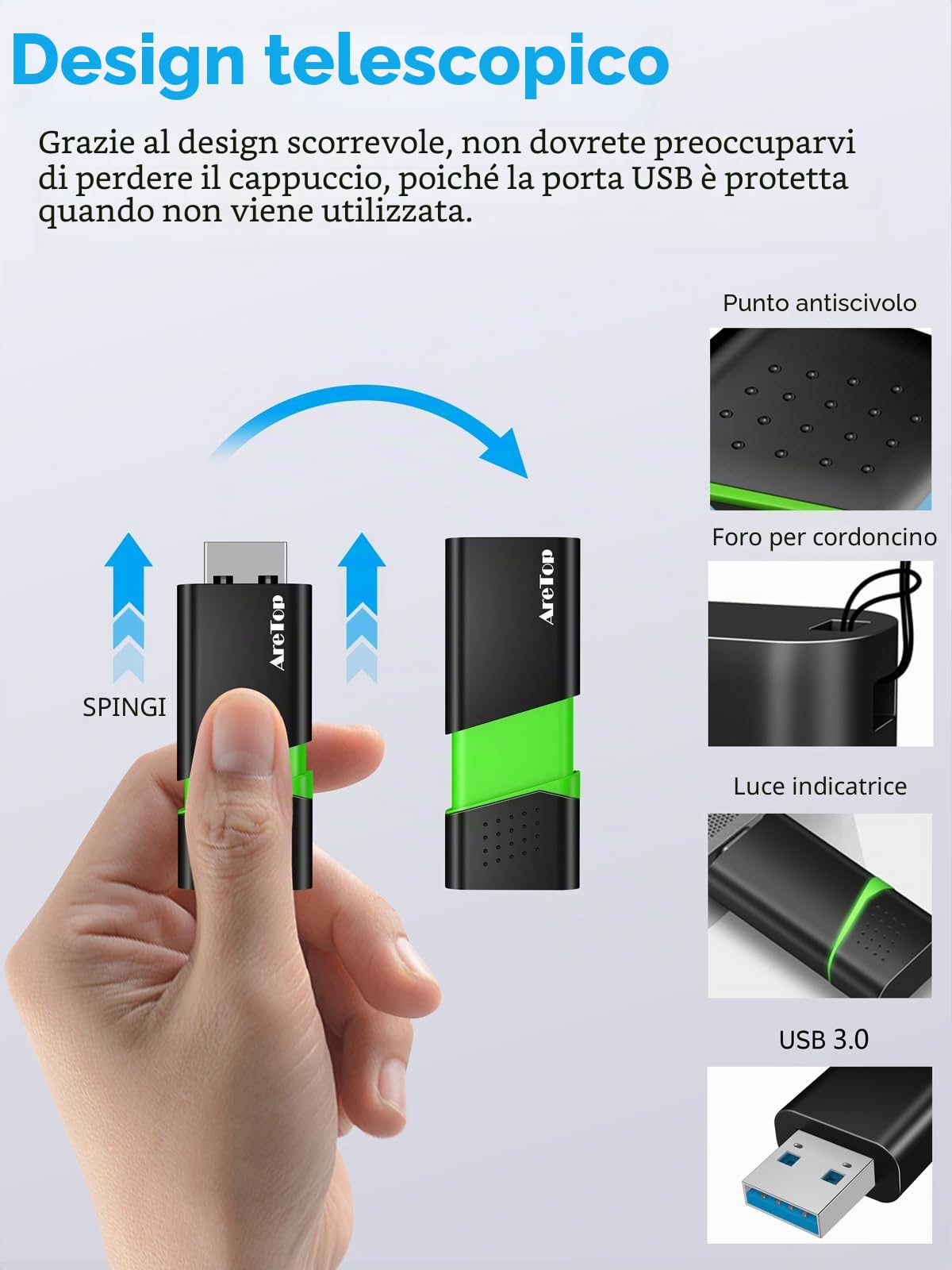 AreTop Chiavetta USB 3.0 32 GB 10 pezzi Flash Drive High Speed, velocità di lettura fino a 100 MB/s, con 1 adattatore USB-C compatibile con PC, laptop, auto e console di gioco