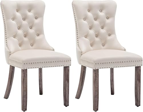 Miniatura 1 de Juego de 2 sillas de comedor de terciopelo, sillas de comedor copetudas con ribete de anillo de clavo, sillas de comedor tapizadas con patas de