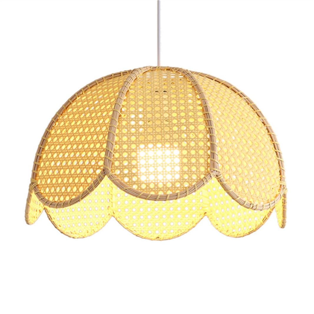 SHUANGZ Woven Wicker Fixtures Boho Rattan Basket Chandelier for Kitchen Island Hanging Lamp Shade 15.7'' Farmhouse Large Lantern E26 Socket for Bedroom, Living Room, Entryway, Foyer, Coastal Decor