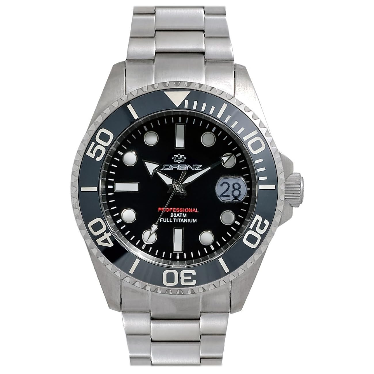 Lorenz Full Titanium Automatic LZ 030212AA Orologio da uomo subacqueo con movimento automatico con cassa e cinturino in titanio, Box set con cinturino in gomma in omaggio
