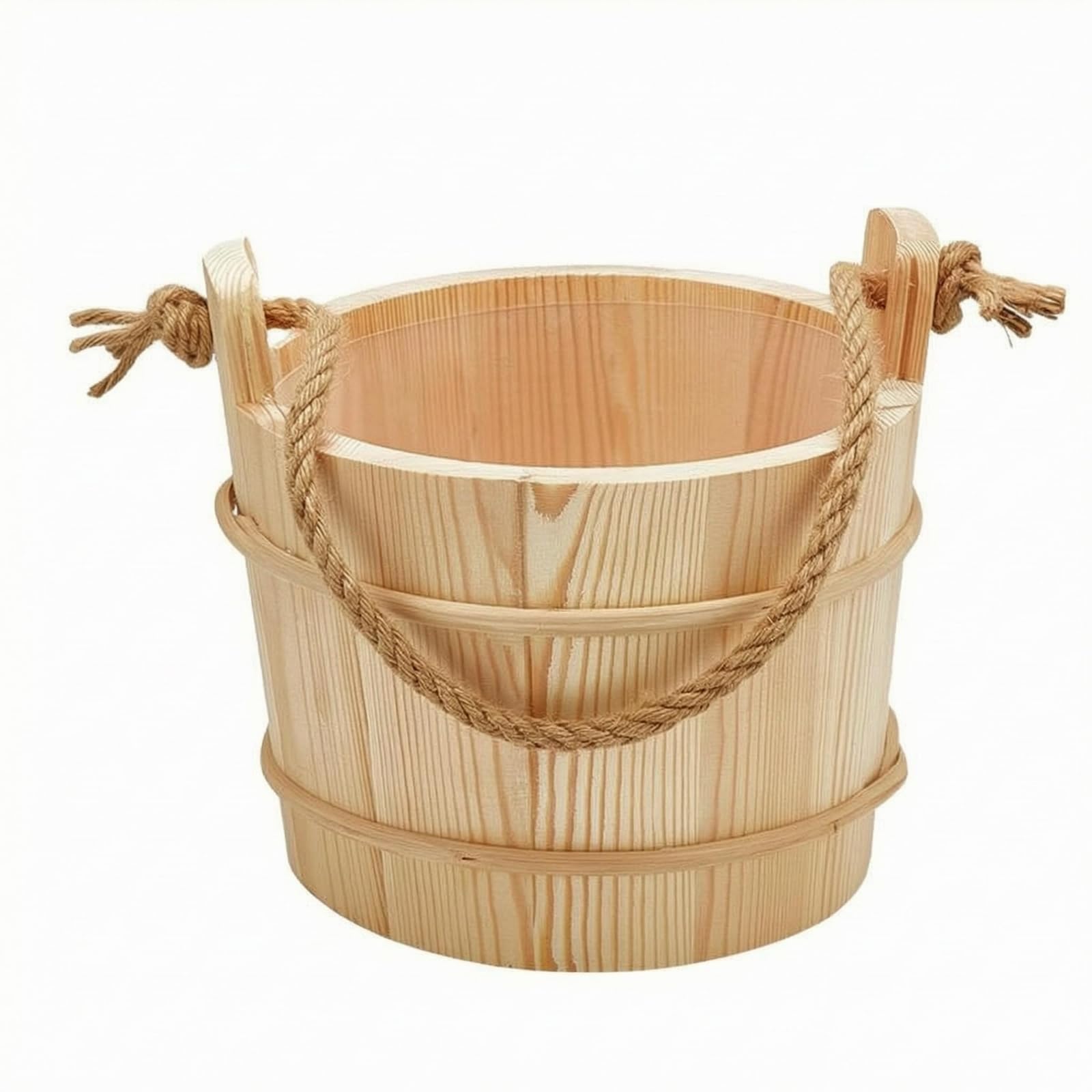 Solid Wood Wooden Sauna Pail Rope Handles Wooden Pail and Ladle Set Reinforcing Bands Sauna Pail and Scoop uncoveredTop, 5L Wooden Bucket - | Home & Garden | Yard Garden & Outdoor Living-image-14