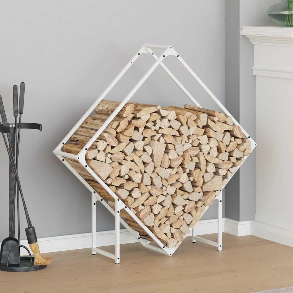 Regał na drewno w kolorze białym, wytrzymały stojak na drewno ze stali walcowanej na zimno do kominka wewnętrznego i zewnętrznego, 100 x 25 x 100 cm, maksymalna nośność 100 kg