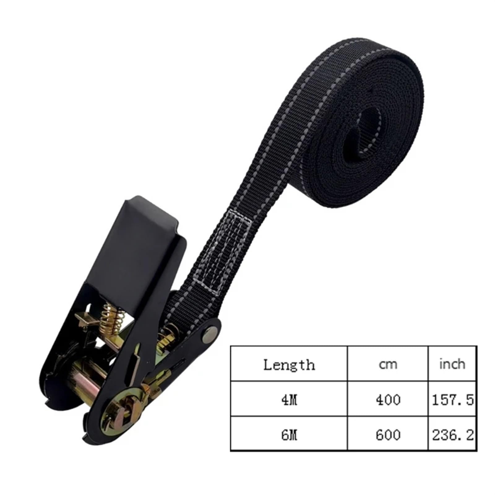Cinchas De Amarre Correas de trinquete Reflectantes con Correa Amarre 800kg for Camiones y Barcos Negros(Black 6 Meters)