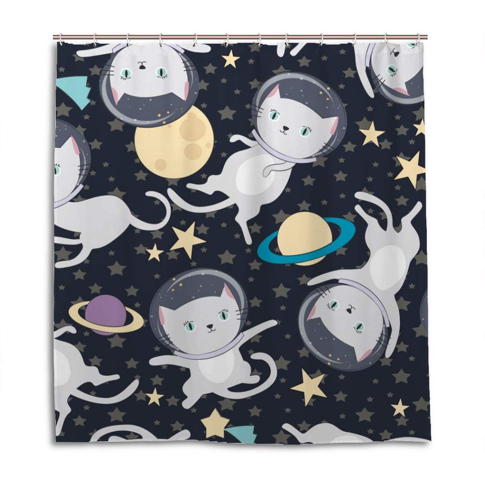 Rideau de douche polyester chat astronaute pour dynamiser la salle de bain