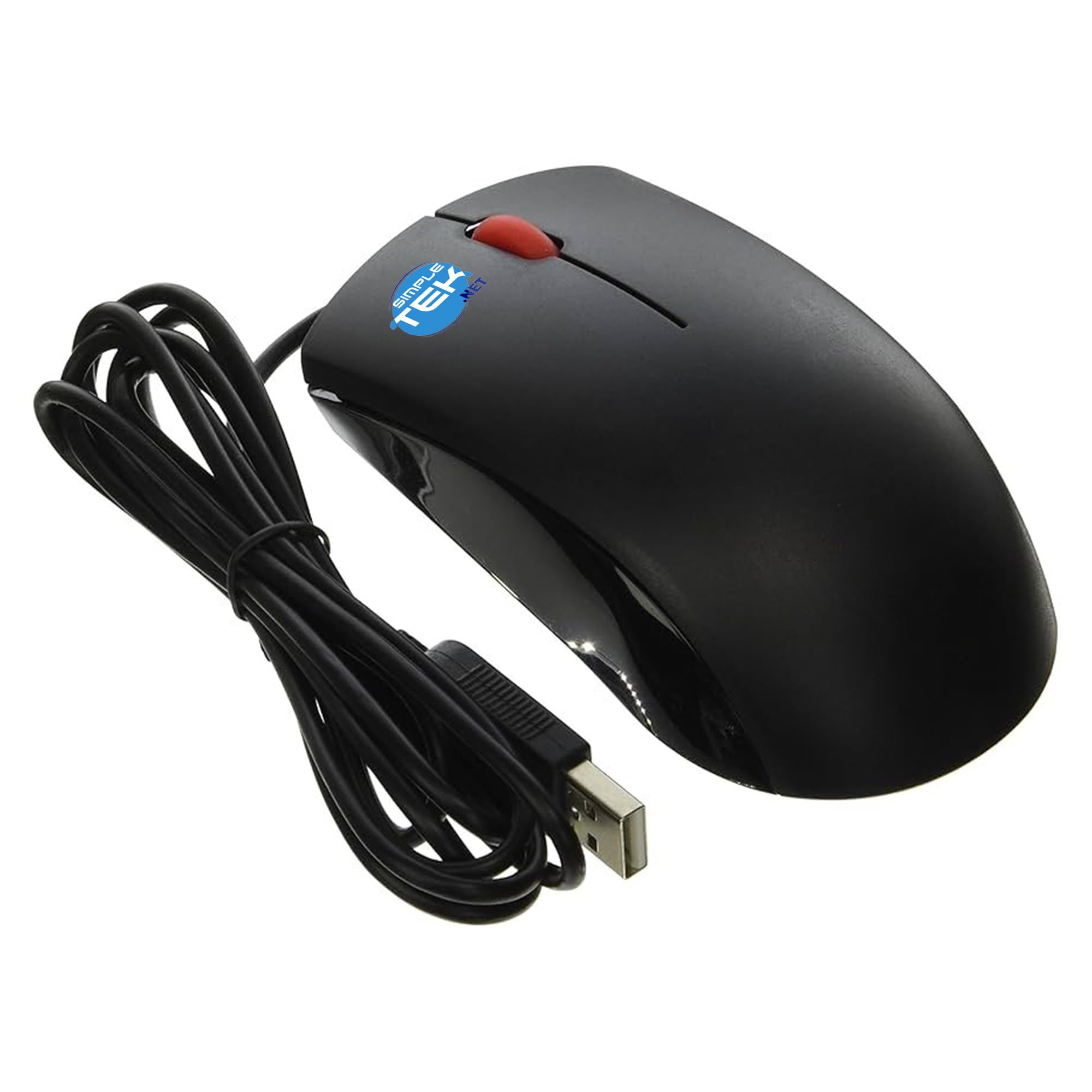 Ratón óptico USB compatible con Mac y PC, periférico de cable negro Simpletek reacondicionado 4