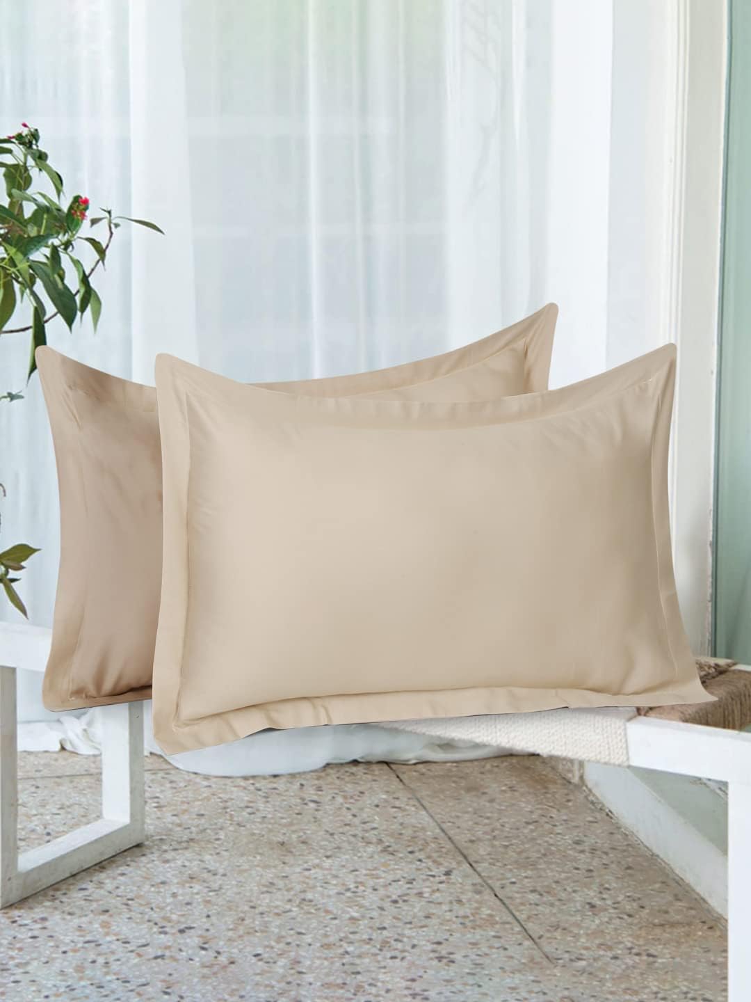 Ambra Linen 200TC Premium Luxury Pillow Cover Set, Solid Design, Soft & Smooth, 100% Cotton Pillow Cover, Compatible with All Bedding Styles, Pillow Cover Set of 2, for All-Season use (Beige) (B0C1VLDVLL) Amazon Price History, Amazon Price Tracker