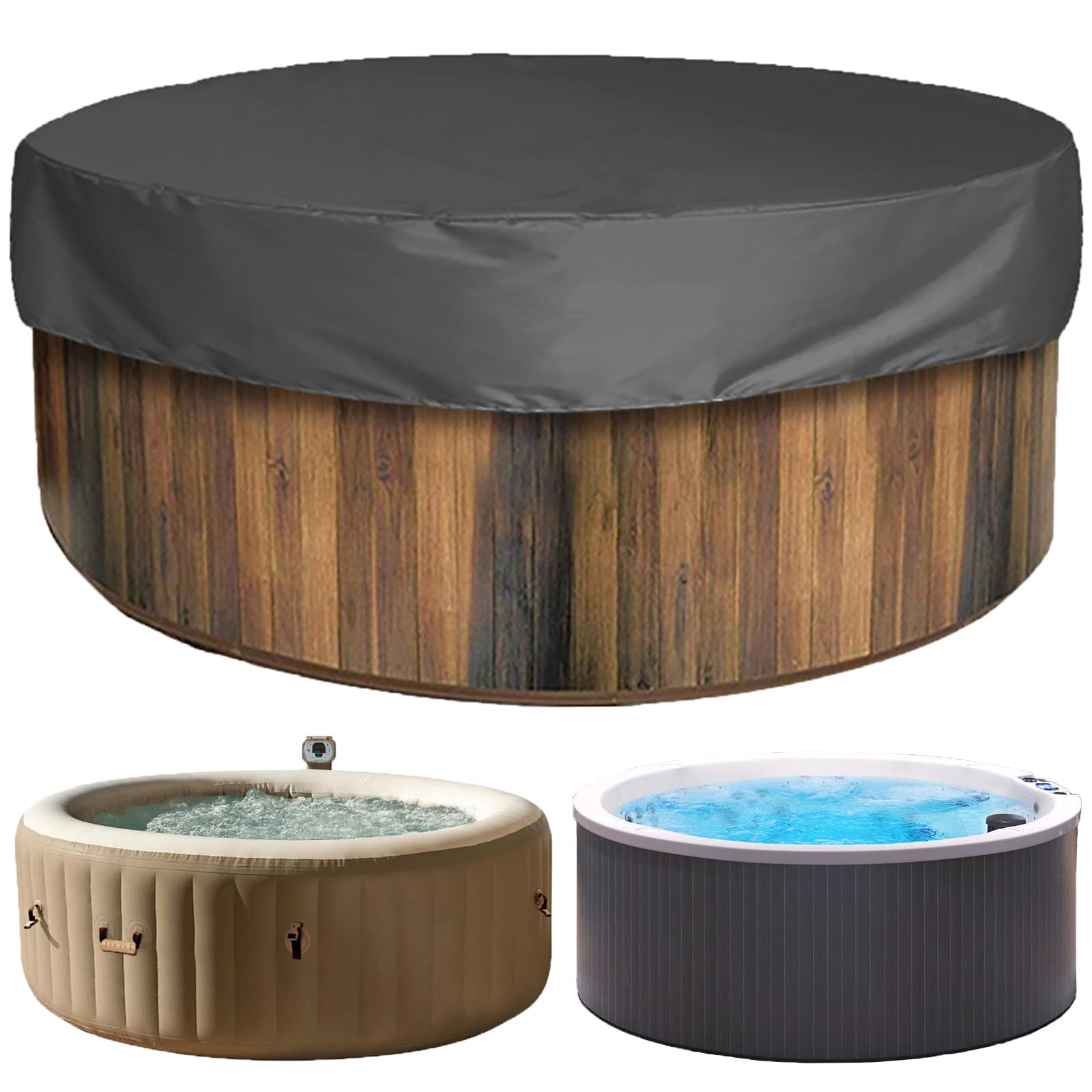 FAXIOAWA Runde Whirlpool-Abdeckung mit Kordelzug, UV-beständig, wasserdicht, Spa-Whirlpool-Abdeckungen, Außenbadewannen-Abdeckung, Pool-Schutz, Gartenmöbel-Staubschutz, 190 x 30 cm, Schwarz