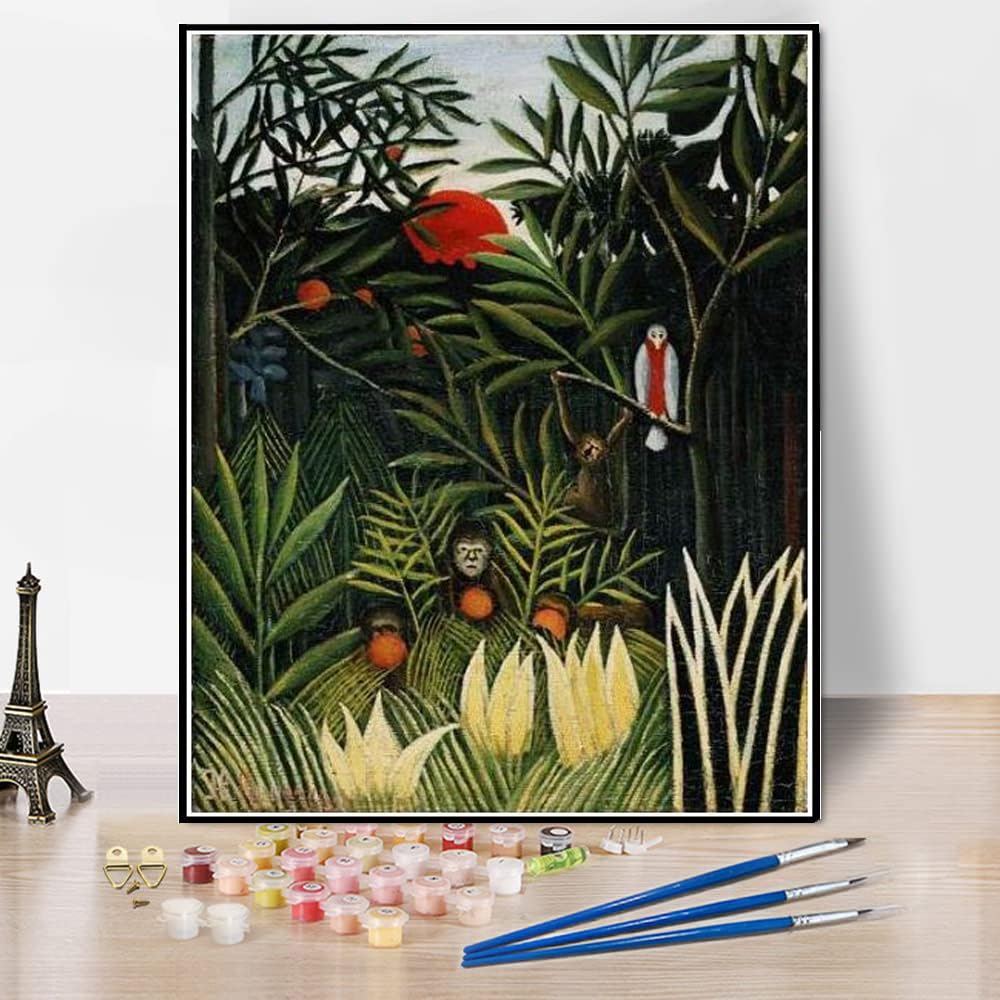 Number Painting for Adults Landscape with Monkeys Painting by Henri Rousseau Paint by Number Kit On Canvas for Beginners