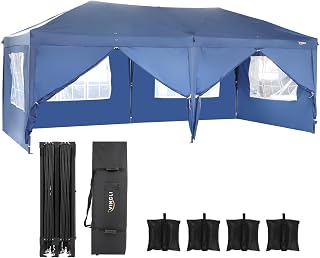 VINGLI 10X20 Feet Pop Up Canopy 6 Removable Sidewalls, One Push Instant Tent with Carry Bag, Outdoor Folding Canopy Tent, Patio Event Gazebo Beach Tent(Blue)