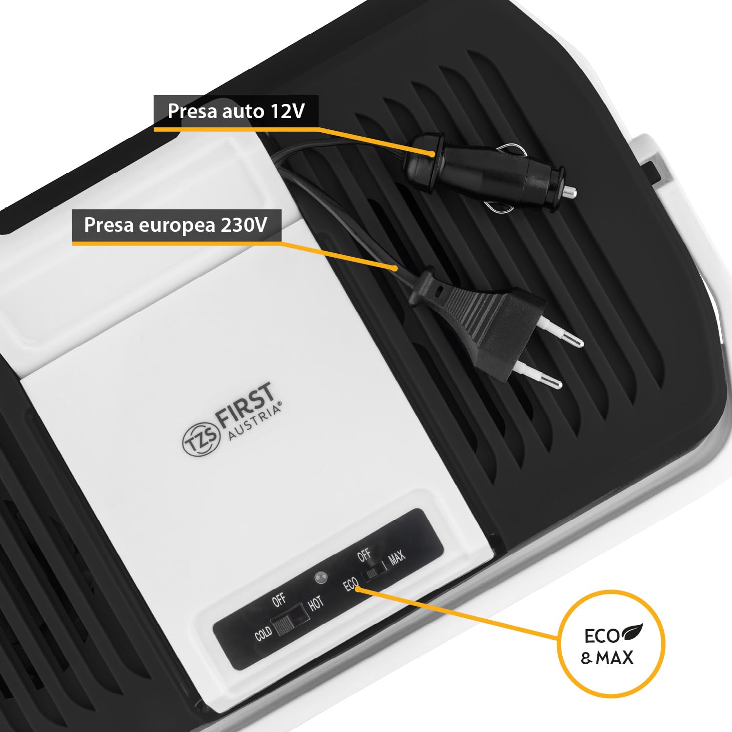 TZS First Austria Frigorifero portatile 24L 12V 230V termoelettrico raffredda riscalda Coolbox Nero