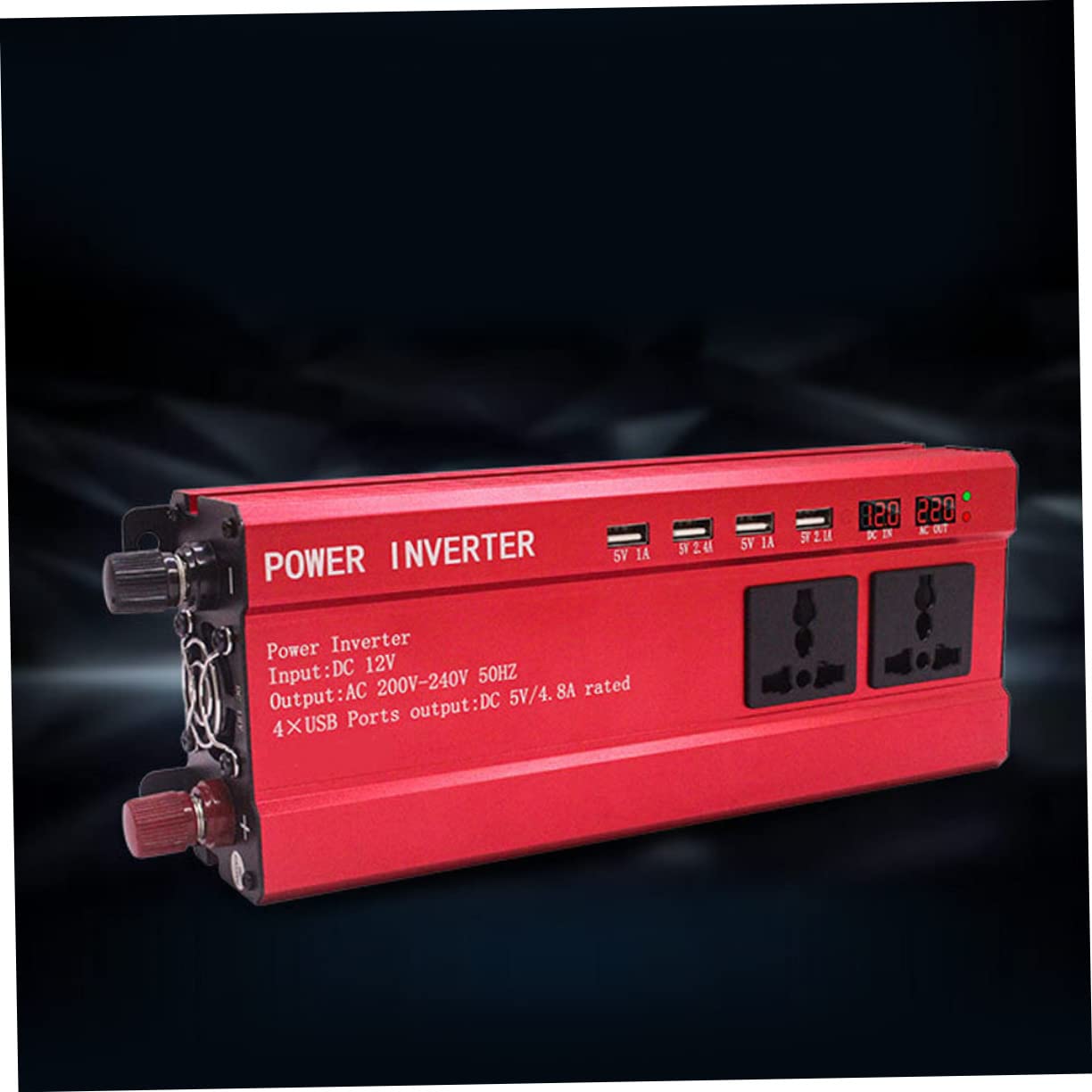 iplusmile Ventilador Inteligente y Aleación Resistente para Coche Inversor 2000w de Corriente Convertidor de 12v DC a 220v Adecuado para Vehículos y Camping