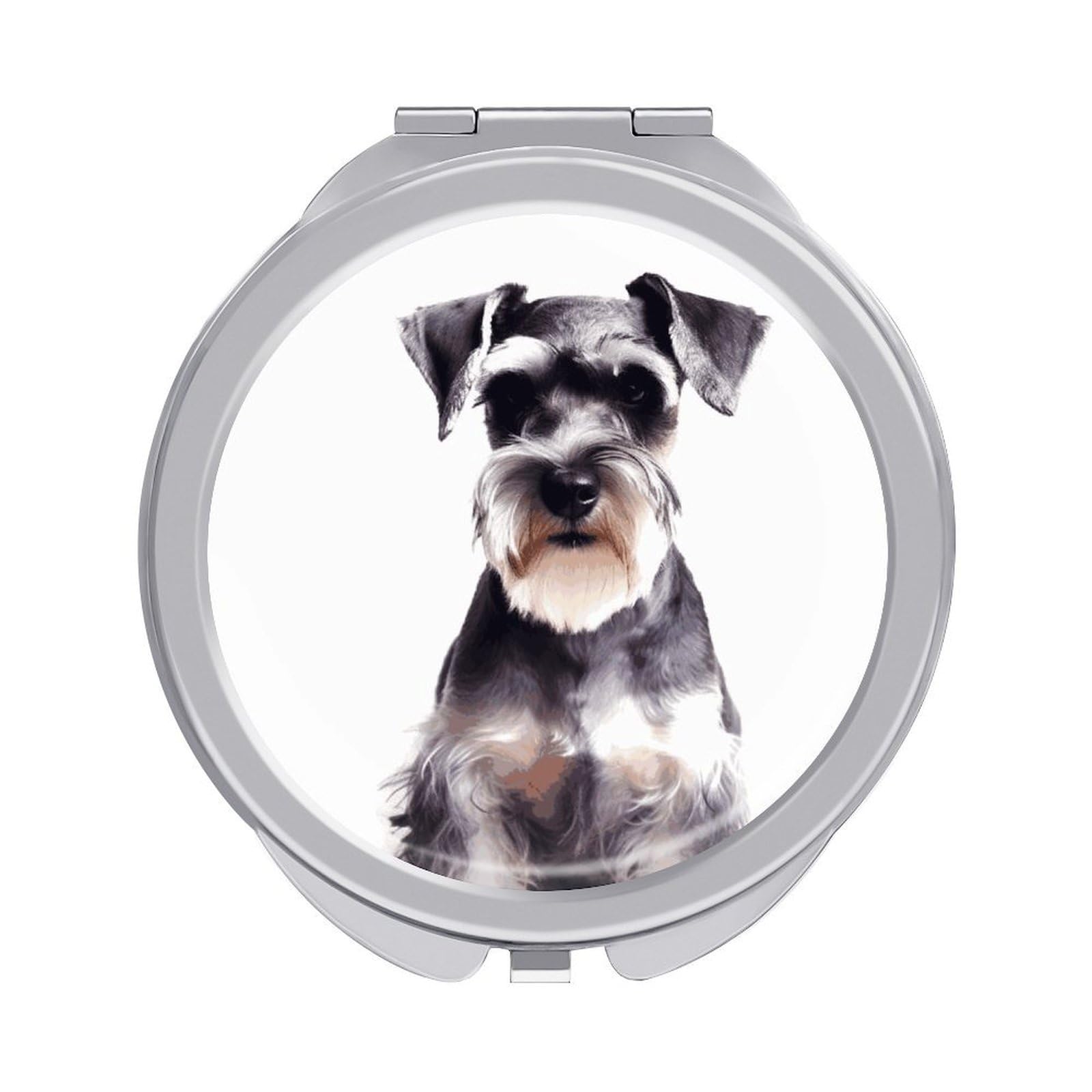 JTREHY Well-Behaved Schnauzer Makeup Mirror Silver Mirror Surface Folding Makeups Mirrors Lightweight Durable Looking Glass for Suitable Traveling Handbag and Purses