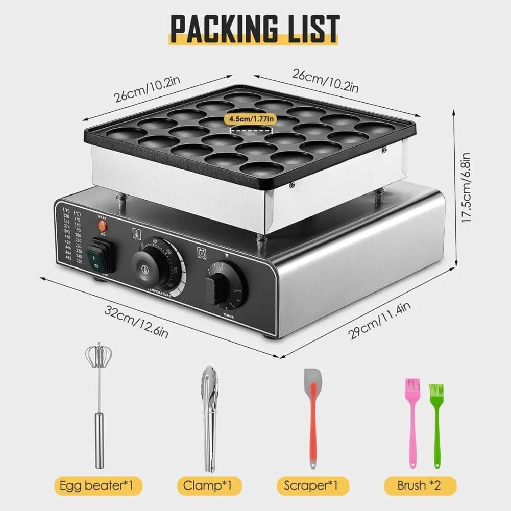 Mini Macchina per Pancake Olandesi, Macchina elettrica Antiaderente per Waffle, Macchina elettrica Commerciale per Waffle da 850 W,