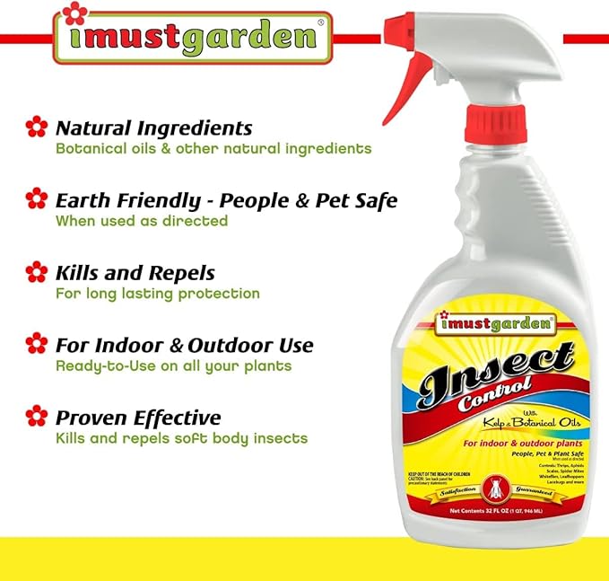 I Must Garden Insect Control is a natural insecticide that is designed to eliminate and repel various common garden pests such as aphids, whiteflies, mites, gnats, and more. This 32oz spray bottle is easy to use and can be applied directly to plants affected by these pests. The formula is safe to use around children and pets, making it a great option for those looking for an alternative to chemical-based insecticides.
