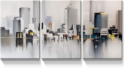 Denozer - 3 paneles de impresiones artísticas en lienzo para pared - Impresiones modernas de Nueva York, coloridas imágenes abstractas del puente de