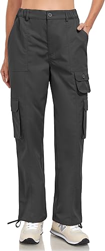 VEOBIKE Women's Cargo Work Pants Elastic Waist Straight Leg Casual Travel Hiking Pants Loose Cotton Military Pants 7 Pockets