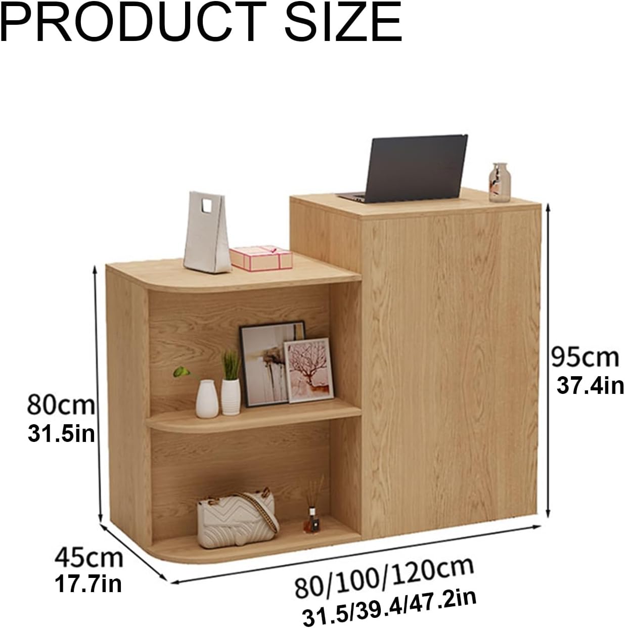 Modern Reception Desk with Counter,Front Desk with Lockable Drawer,Simplicity Retail Counter Reception Counter Table for Clothing Store Lobby Beauty Salon(White Wood