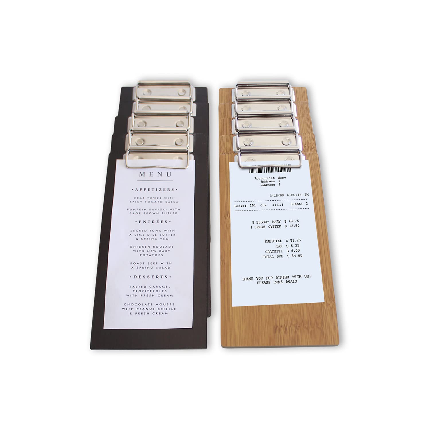 Olbia Paquete de 10 presentadores de madera para restaurantes, libro de servidores, soporte de menús para cafés, tablero de clip de madera, organizador de libros de camarera