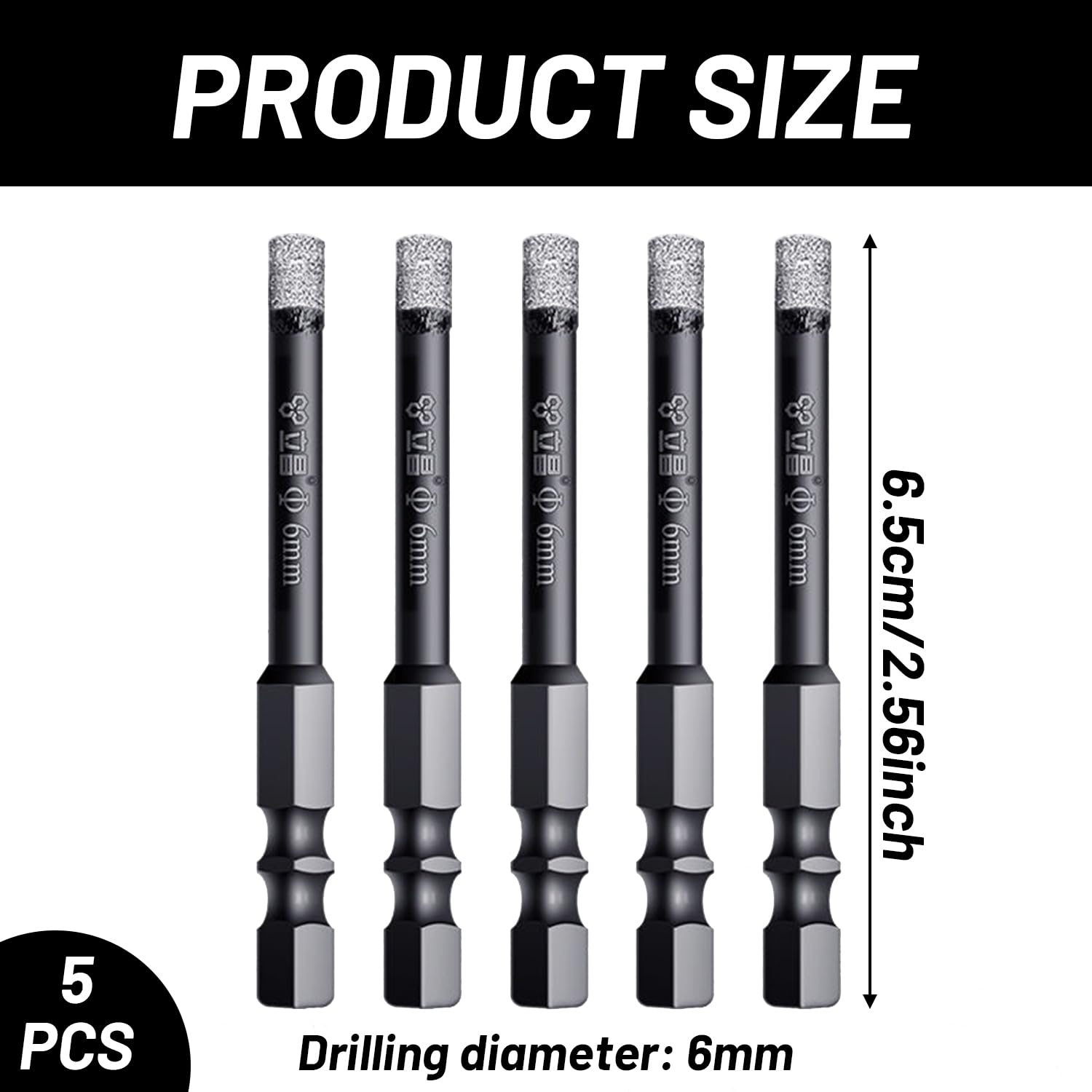 5 Pcs 6mm Diamond Drill Bits Kit, Hex Shank Diamond Dry Drill Bits Sets - Image 2