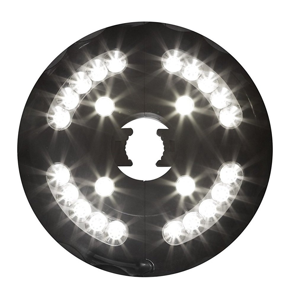 REY Iluminación Sombrilla Luz 24 LED Paraguas Lámpara, 3 Modos Parasol Pantalla Guardasol Quitasol Negro, 12500 Lumens, [Clase de Eficiencia Energética A+]