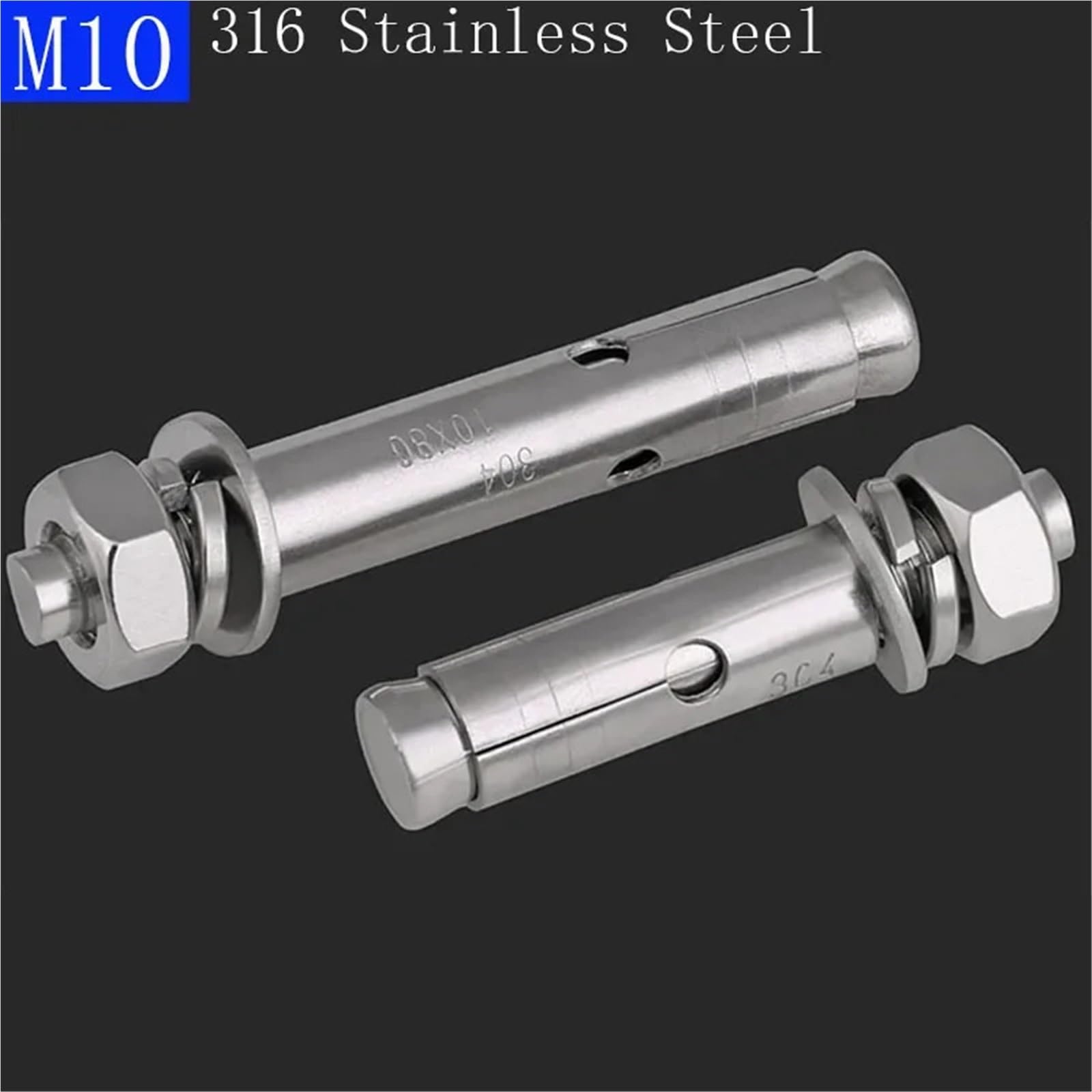 Tacos de expansión Tornillos y pernos de anclaje hormigón con cabeza hexagonal acero inoxidable M10 316(M10X70mm-10pcs)