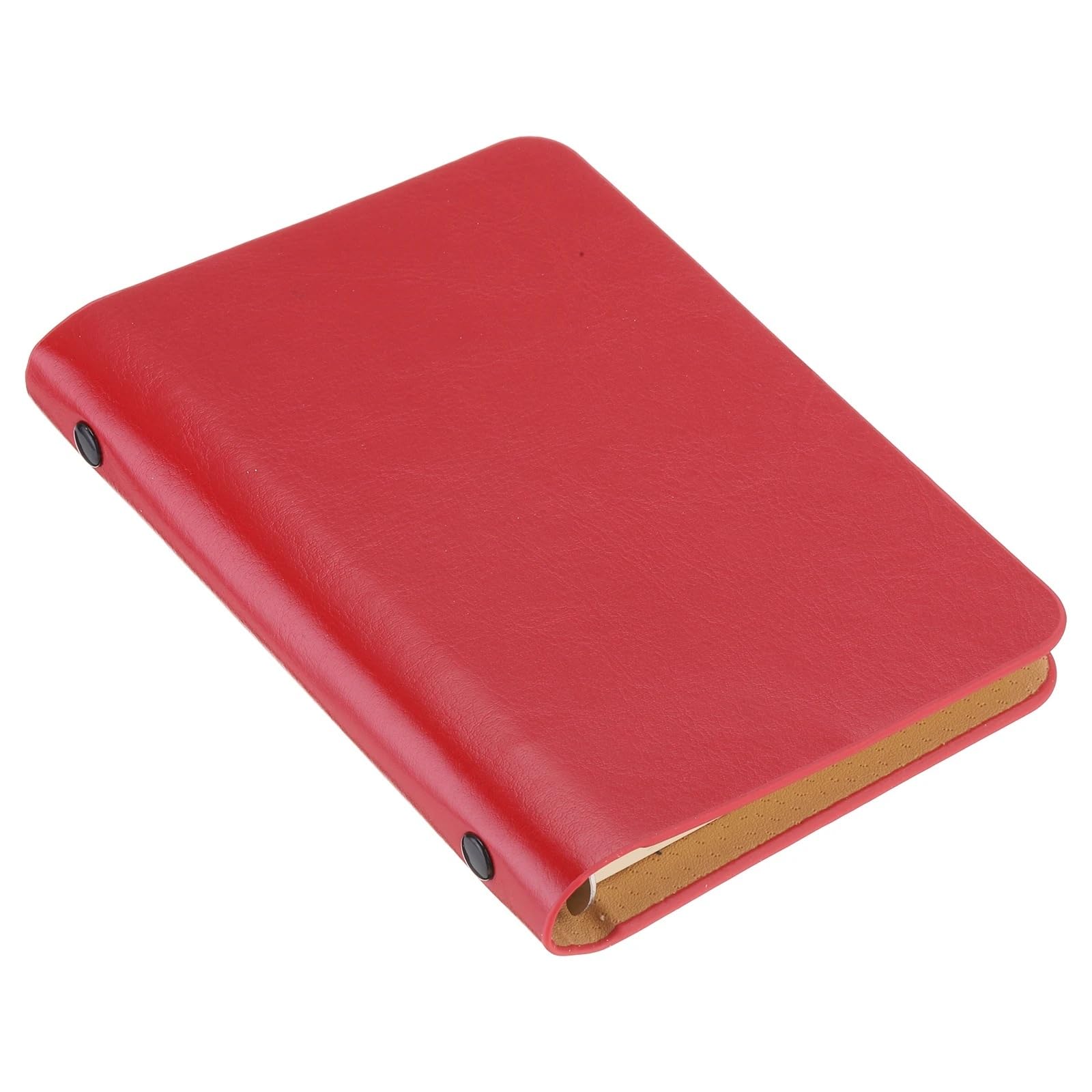1/2 Paquete de Cuaderno de Cuero A7 con 6 Anillas, Mini Agenda Personal de Hojas Sueltas Recargable con 50/100 Hojas de Papel(Red 2Pcs)