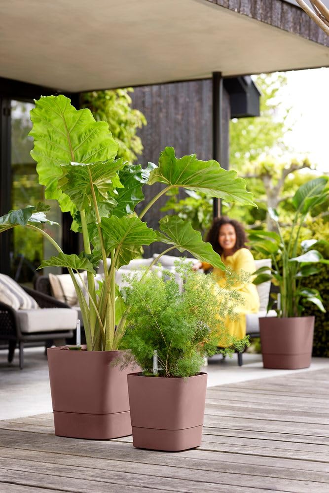 elho Greensense Aqua Care Quadrat 38cm Blumentopf - Lehmbraun | L 38 x B 38 x H 38.9 cm | Integrierter Untersetzer | für den Innen- und Außenbereich | 100% recyceltes Plastik