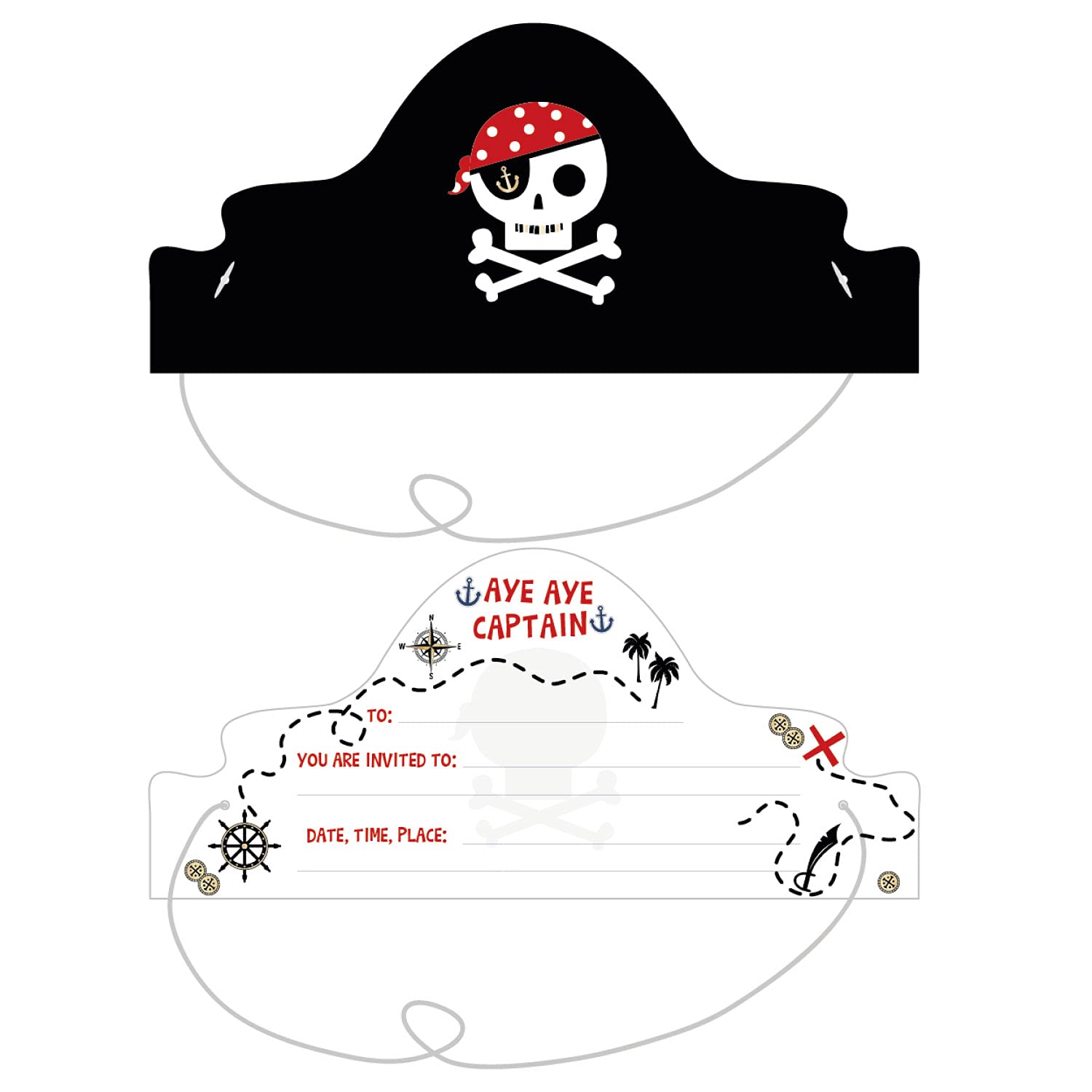 Amscan 9910328 - Treasure Island Kids Birthday Party Pirate Hat Invitations with Elastic - 8 Pack
