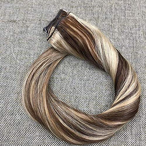 Ugeat 12inch Invisible Wire Hair Extensions 3/4 Full Head Hair Extensions 70g Color #4 Mixed Blonde #16 Crown Hair Extensions Real Human Hair