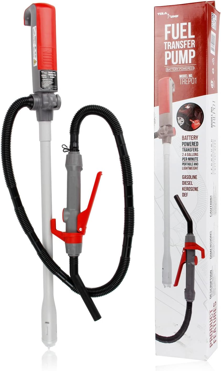 TERA PUMP Electric Gas Pump, Battery Operated Liquid Transfer Pump with Quick Stop Nozzle for