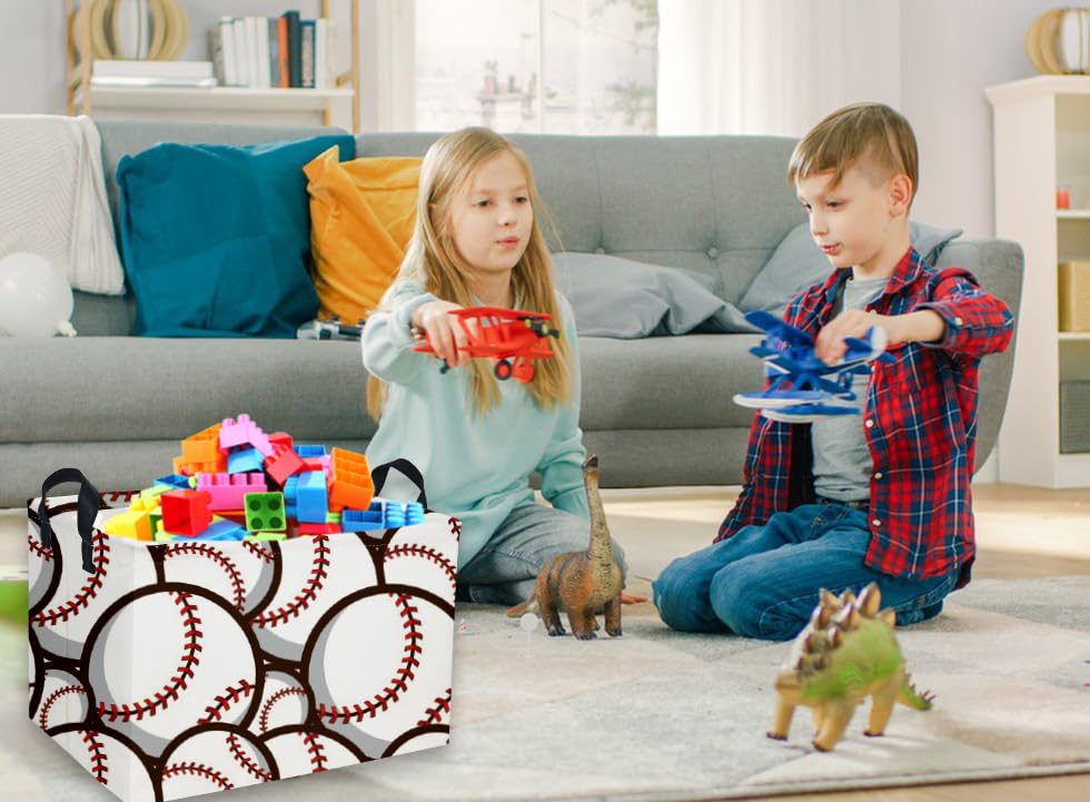 Image of Essme Rectangular Baseball Basket, Kids Baskets,Boys Storage Bins, Kids Basket with Handles for Room Decor, Shelf Bin.( Baseball Basket)