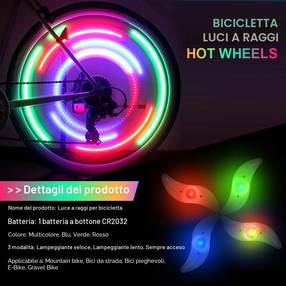 flintronic Luci dei Raggi della Bicicletta, 4 Pezzi Luci per Ruote LED per Bici, Luci a LED per Bici, Luce per Raggi per Bici Impermeabile, 3 modalità Lampada Flash…