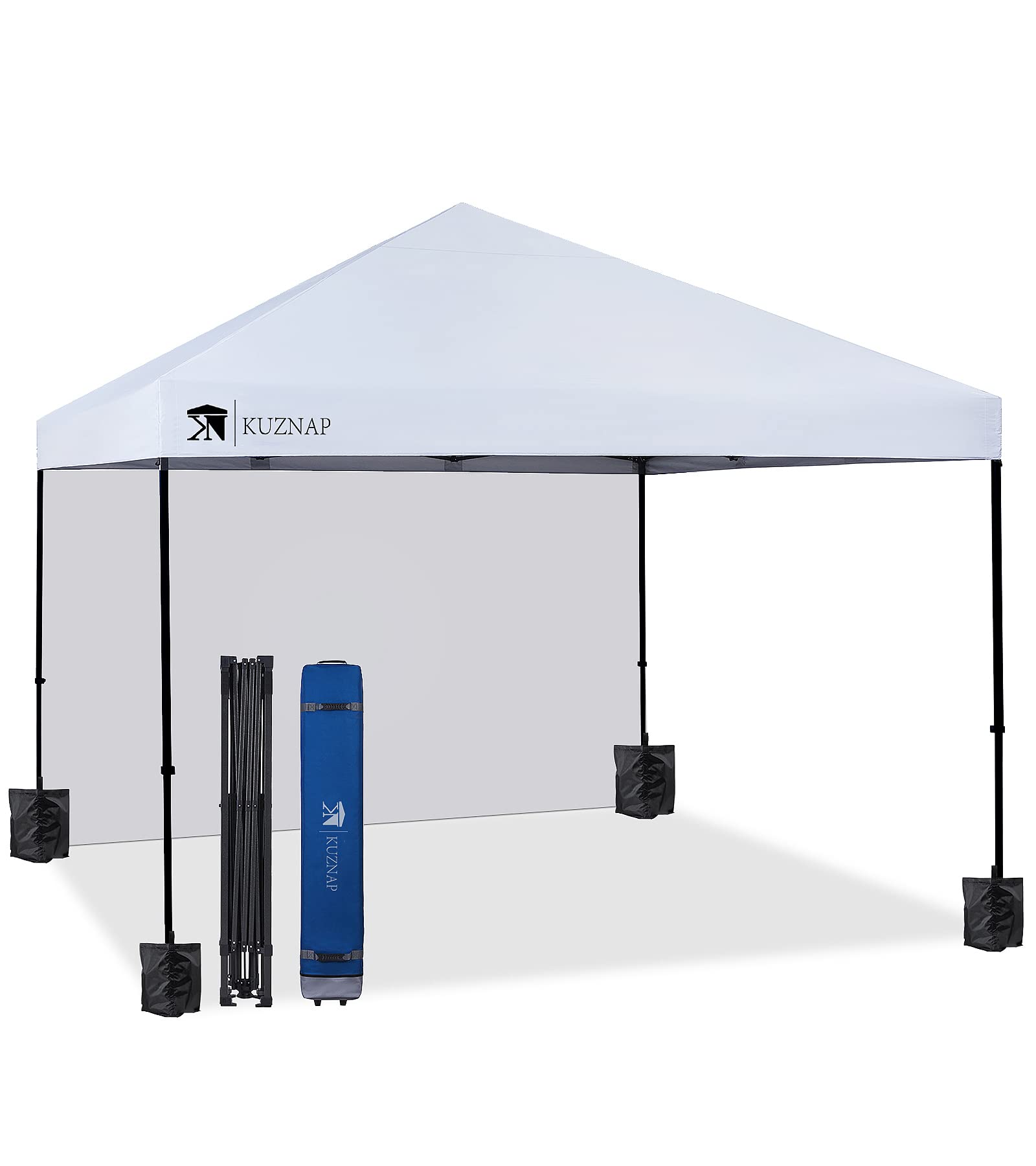 kuznap 12’x12’ pop up canopy tent patented ez set up instant outdoor canopy with sidewall bonus 4 weight sandbags, 8 stakes and 4 ropes, white