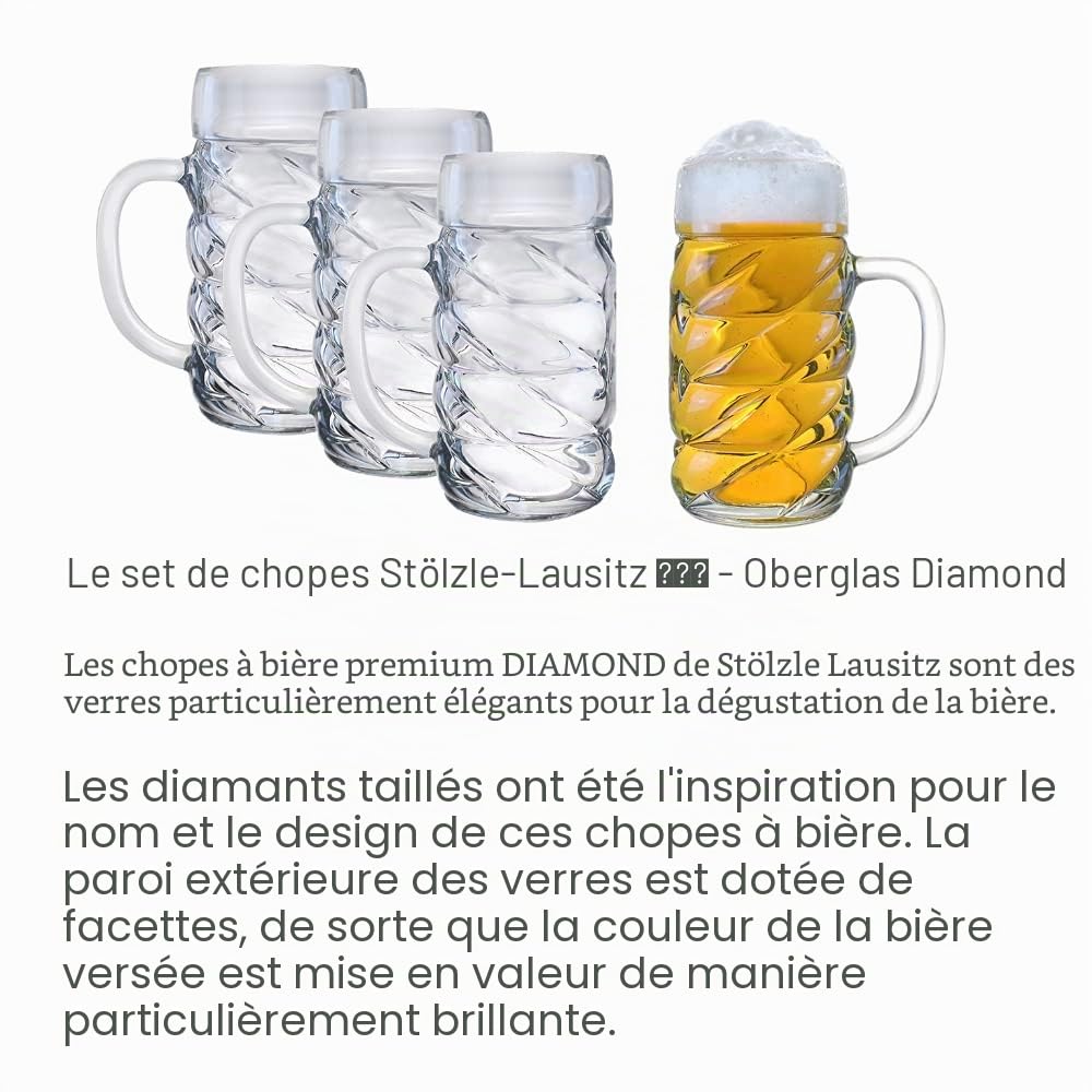 Stölzle Lausitz 5210052 Lot de 6 chopes à bière de la collection Kaiser 500 ml Passe au lave-vaisselle Dimensions : hauteur 13,4 cm Diamètre extérieur 9,5 cm