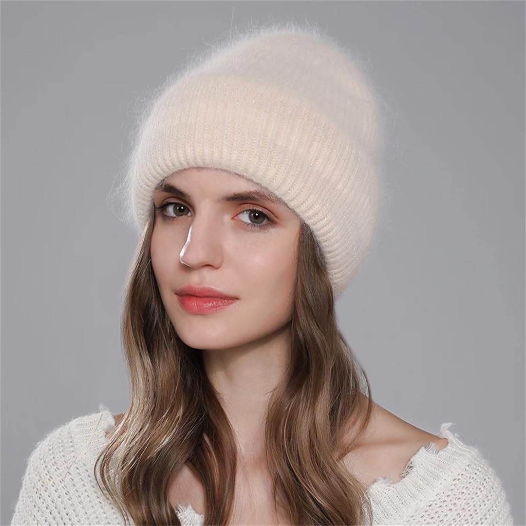Gorro De Lana Para Mujer, Gorro Cálido Tejido De Piel De Invierno