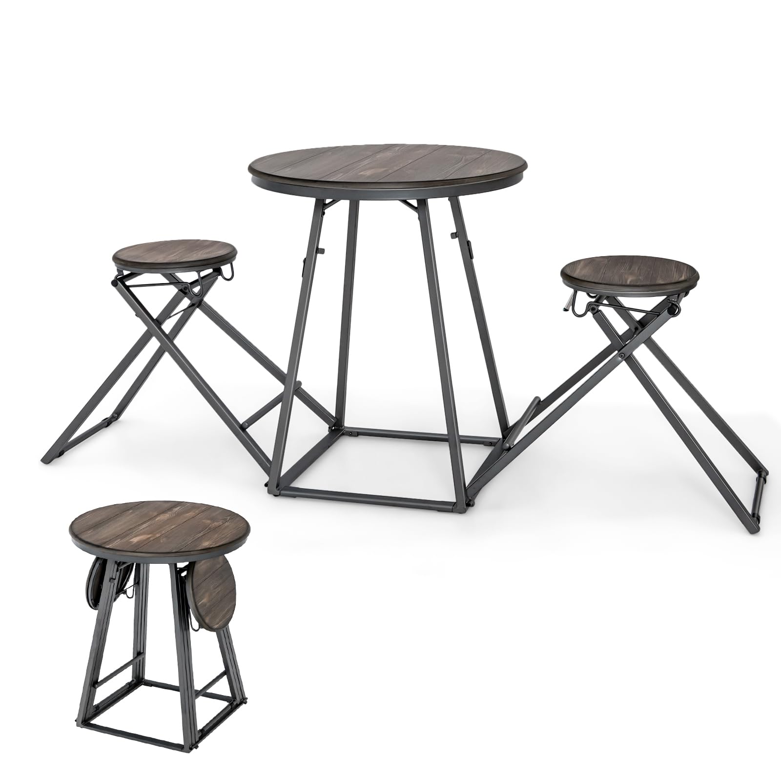 Set Tavolo E 2 Sgabelli Da Bar HOMASIS - Legno E Metallo, Design Industriale, Per Cucina E Soggiorno
