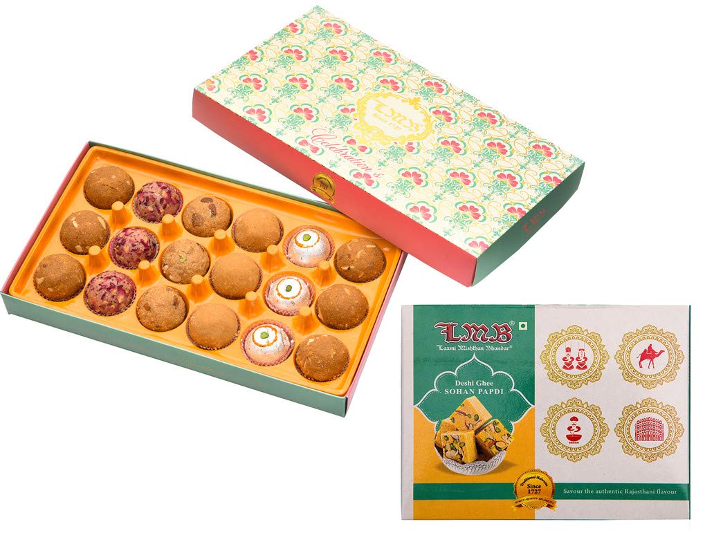Laxmi Misthan Bhandar Assorted Jaipuri Laddu (18) & Desi Ghee Sohan Papri; 400 grams