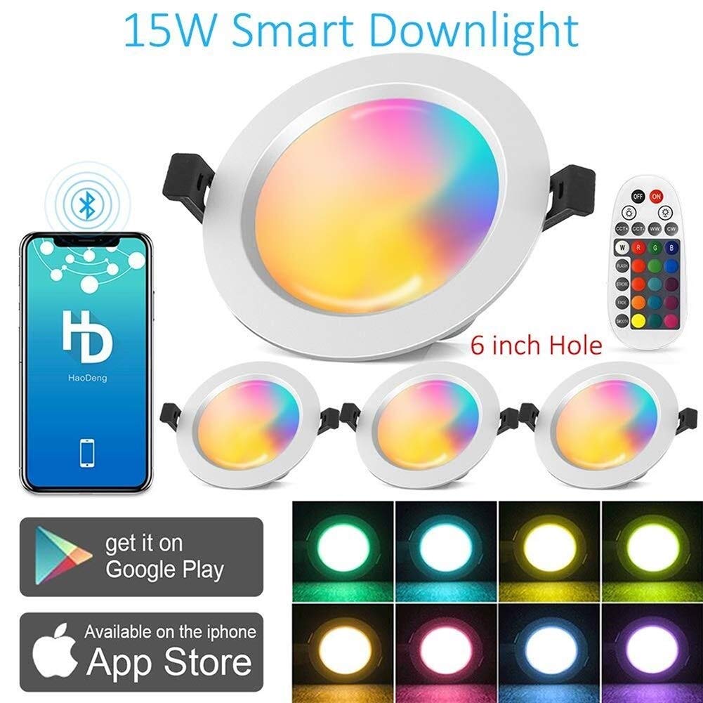 LED 5W LED Iluminación empotrable de 4.6 pulgadas, focos LED de 350LM Multicolor 8700K-6500K RGB regulable + Downlights de control de aplicación blanca cálida / fresca con control remoto - paquete 4