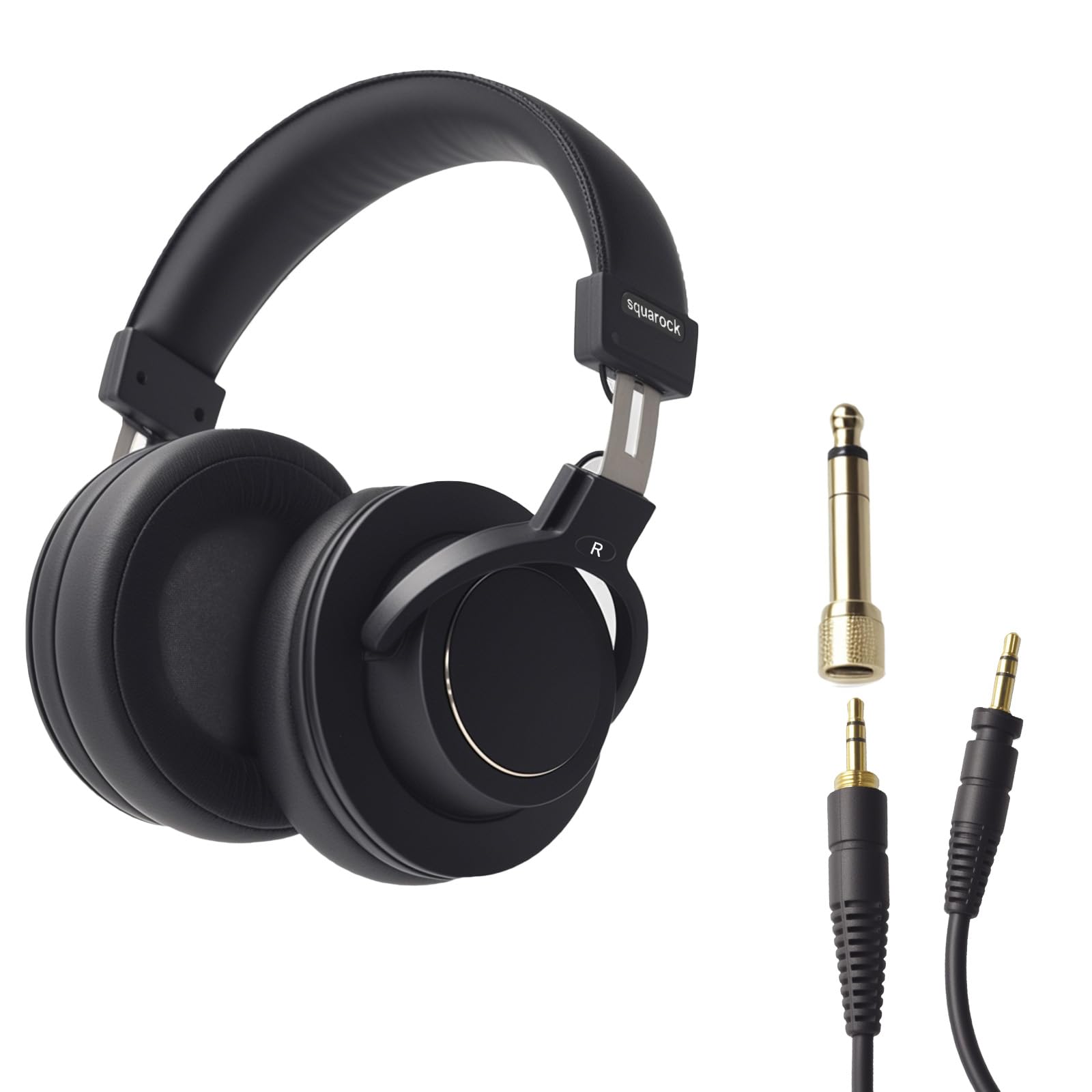 Cuffie professionali per monitor podcast/registrazione/live streaming, 3,5/6,5 mm, auricolari cablati per interfaccia audio over-ear, comode cuffie stereo da 50 mm, 32 Ω lmpedance (D1, nero)