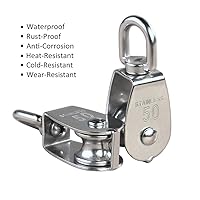 Vista 4 de YAMASO, 4 piezas de bloque de polea única de acero inoxidable 304 M50 plateado para cuerda de alambre, rueda de remolque de alambre colgante