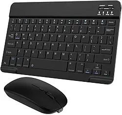 Combo de teclado e mouse Bluetooth ultrafino, portátil, recarregável, teclado sem fio para tablet Android, celular, smartphone, iPhone, iPad mini, Pro Air 10.2 10.9 11 12.9 33.0 cm (preto)