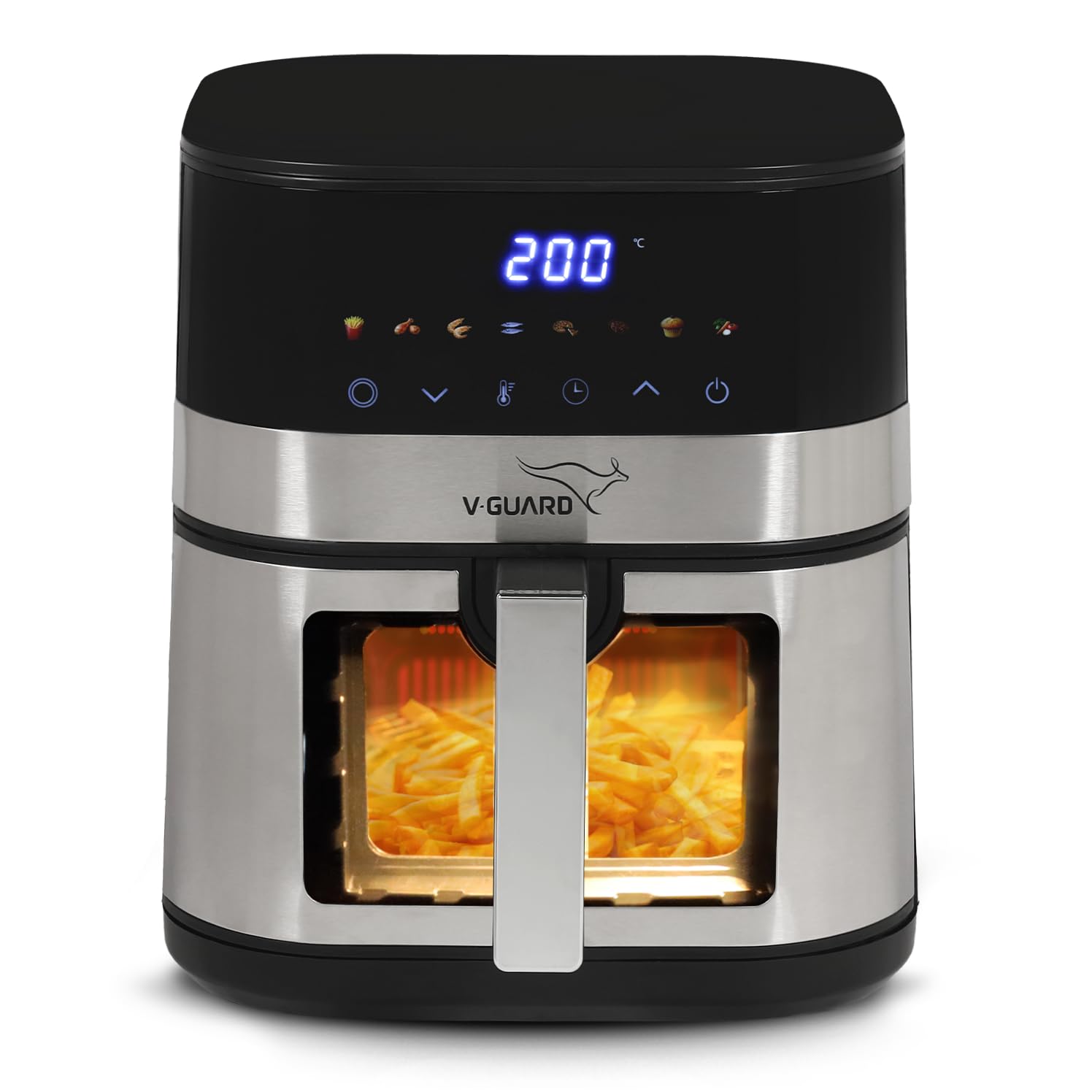 v-guard emocia pro air fryer (new launch) | see-through window | 5 l capacity for 3-5 people | 2 year coverage by v-guard | healthy cooking | touch panel control & digital display | air fryer oven
