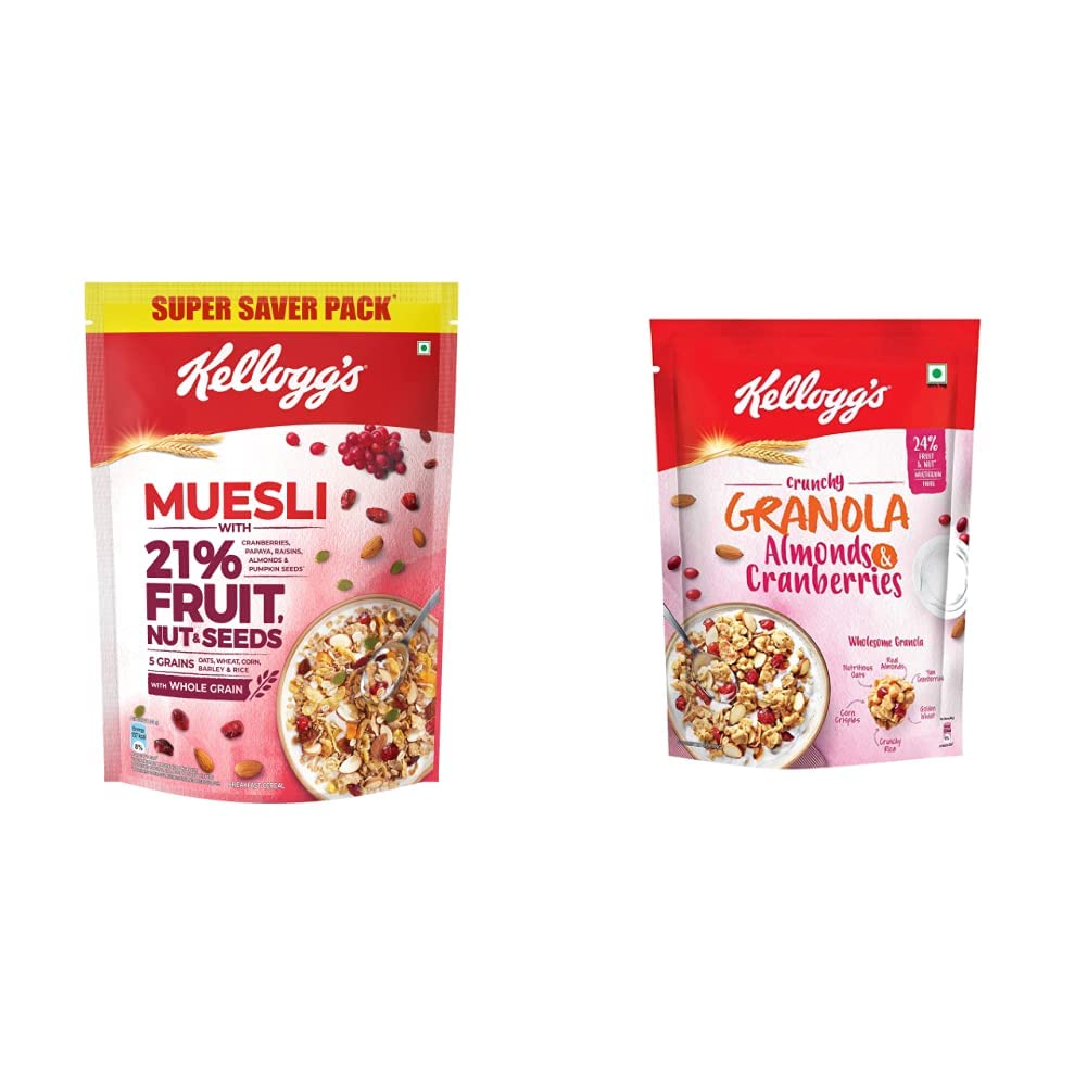 Kellogg's Muesli with 21 Fruit, Nut & Seeds, 750g Pack & Granola